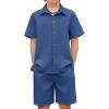 Arshiner Boy’s Textured Button Up Shirt and Shorts Set 2 Piece Summer Beach Outfit for 5~12 Years Kids(Navy)