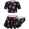 Arshiner Girls’ 3 Pieces Swimsuits Short Sleeve Crop Tops Skirt Bikini Set Rash Guard Swimwear for 5-13 Years Girl(Pattern 5)