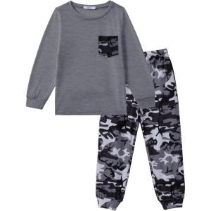 Arshiner Boys Fall Clothes Set Long Sleeve Pullover T-Shirt & Jogger Pants Casual Outfits for 5-13 Years Kids(Grey/Camo)