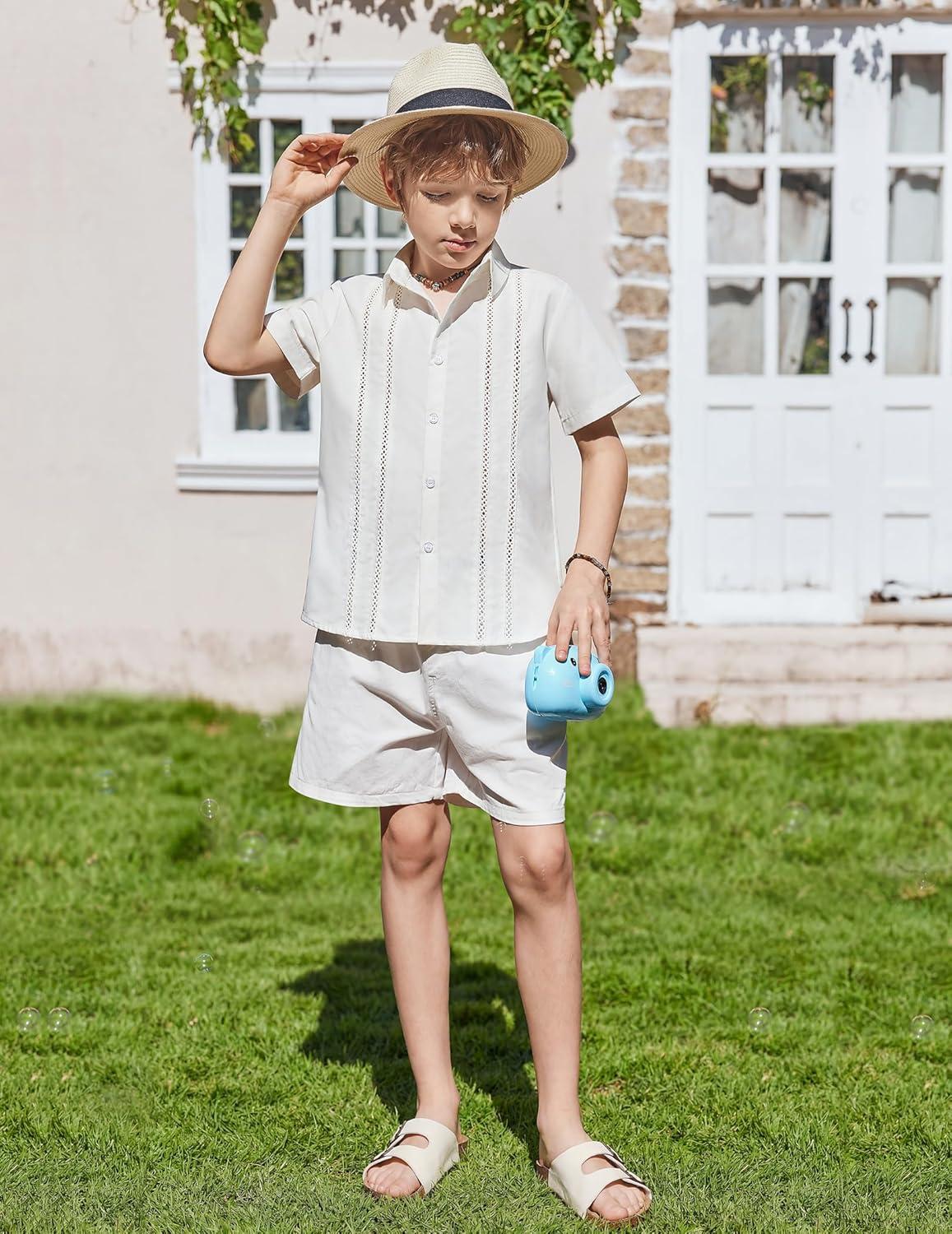 image:imageArshiner Boys Cuban Guayabera Shirt Short Sleeve Button Down Shirt Summer Casual Linen Shirts for Kids 412 YearsWhite