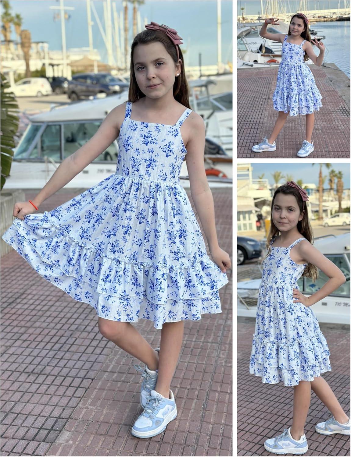 image:imageArshiner Girls Cami Summer Dress Boho Sleeveless Casual Sundress with Pockets for 412 YBlue Floral