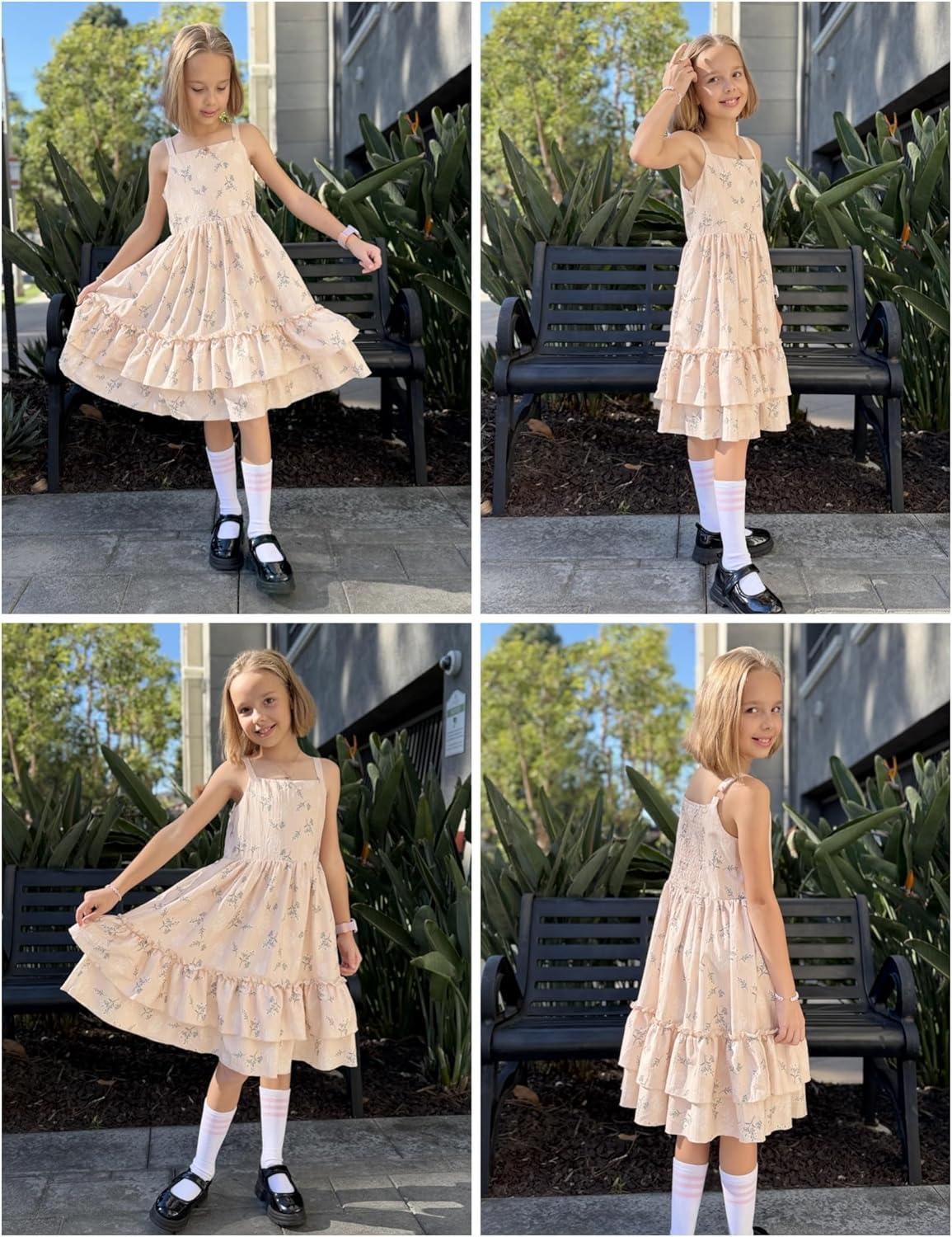 image:imageArshiner Girls Cami Summer Dress Boho Sleeveless Casual Sundress with Pockets for 412 YKhaki Floral