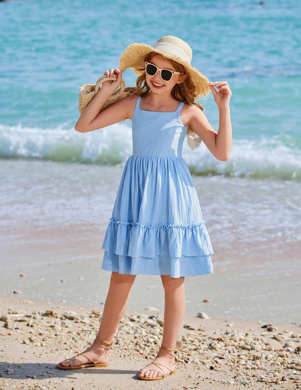image:imageArshiner Girls Cami Summer Dress Boho Sleeveless Casual Sundress with Pockets for 412 YLight Blue