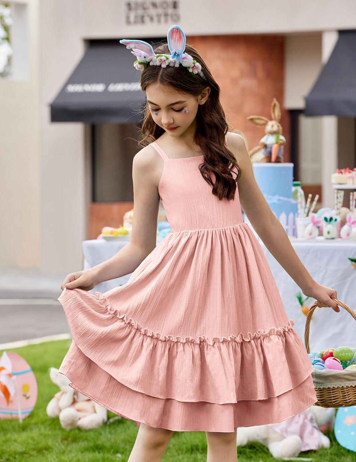 image:imageArshiner Girls Cami Summer Dress Boho Sleeveless Casual Sundress with Pockets for 412 YLight Pink