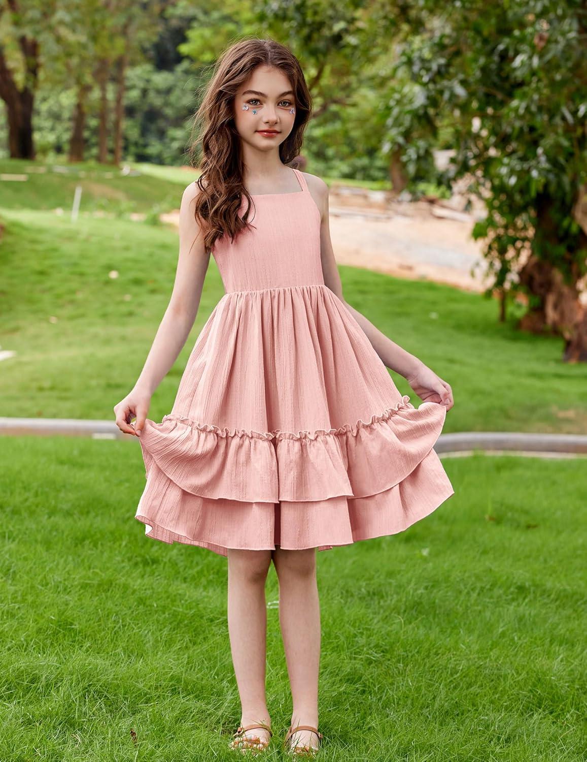 image:imageArshiner Girls Cami Summer Dress Boho Sleeveless Casual Sundress with Pockets for 412 YLight Pink
