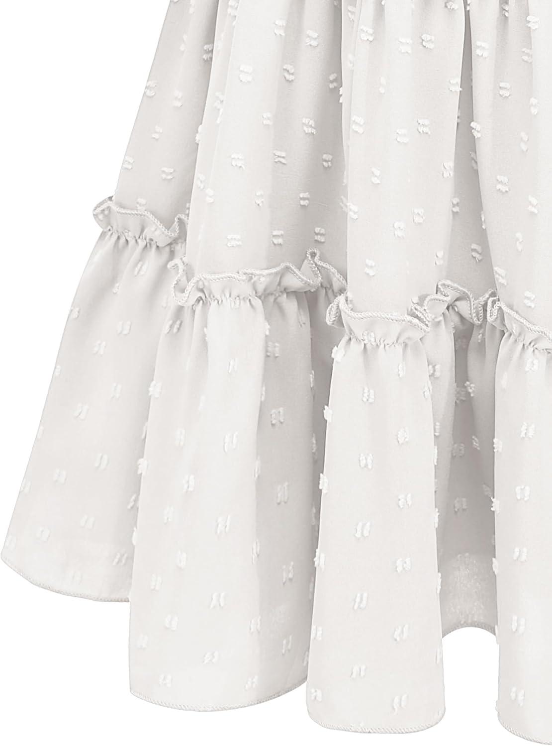 image:imageArshiner Girls Dresses Summer Ruffle Sleeve Swiss Dot V Neck Twirl Birthday Party Midi Dress with PocketsWhite