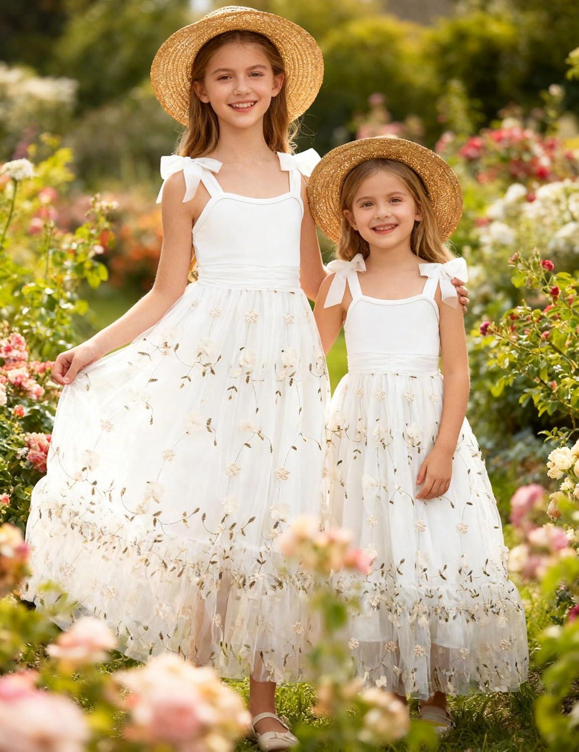image:imageArshiner Girls Dresses Summer Sleeveless BowTie Straps Birthday Party Long Tulle DressWhite