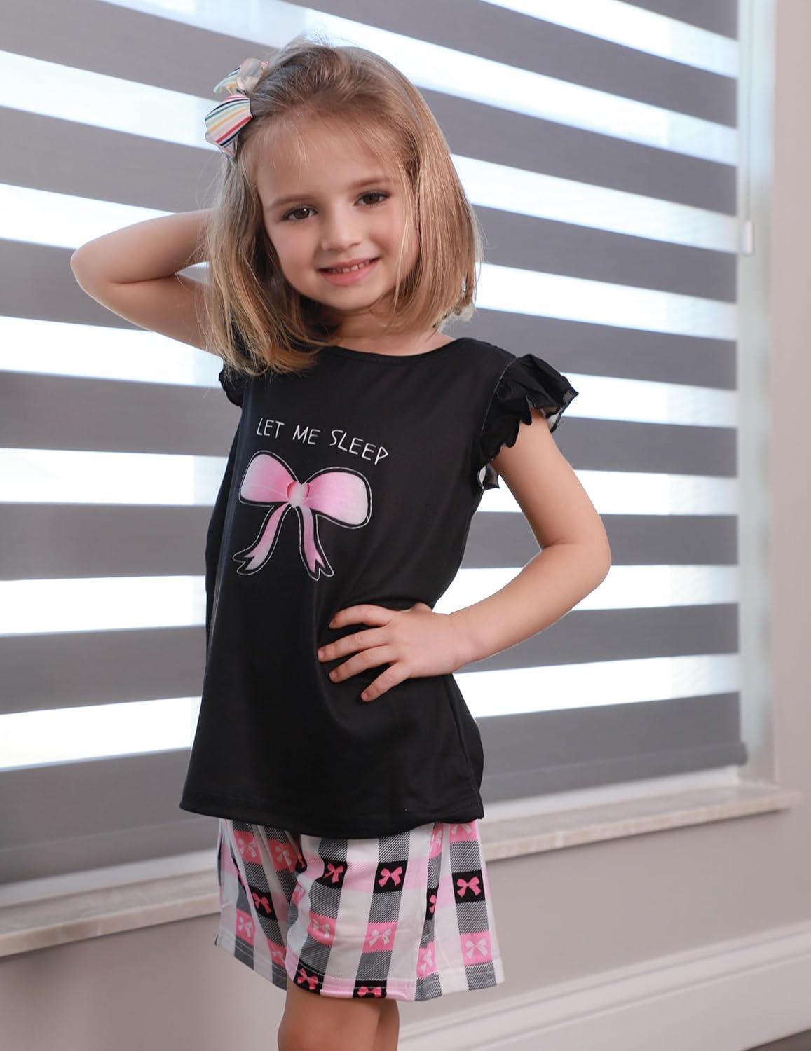 image:imageArshiner Girls Pajamas Set Short Sleeve Pjs Sleepwear 3PCS Summer Lounge Sets NightwearBow Plaid