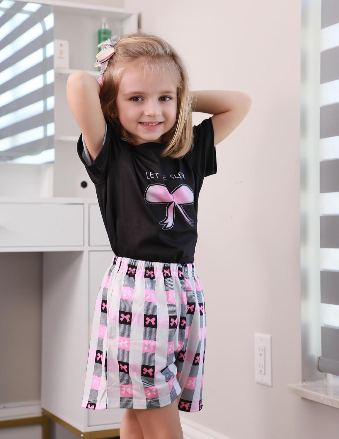 image:imageArshiner Girls Pajamas Set Short Sleeve Pjs Sleepwear 3PCS Summer Lounge Sets NightwearBow Plaid