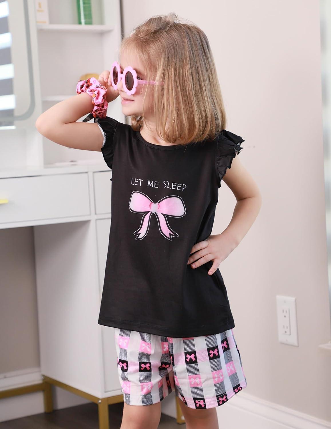 image:imageArshiner Girls Pajamas Set Short Sleeve Pjs Sleepwear 3PCS Summer Lounge Sets NightwearBow Plaid