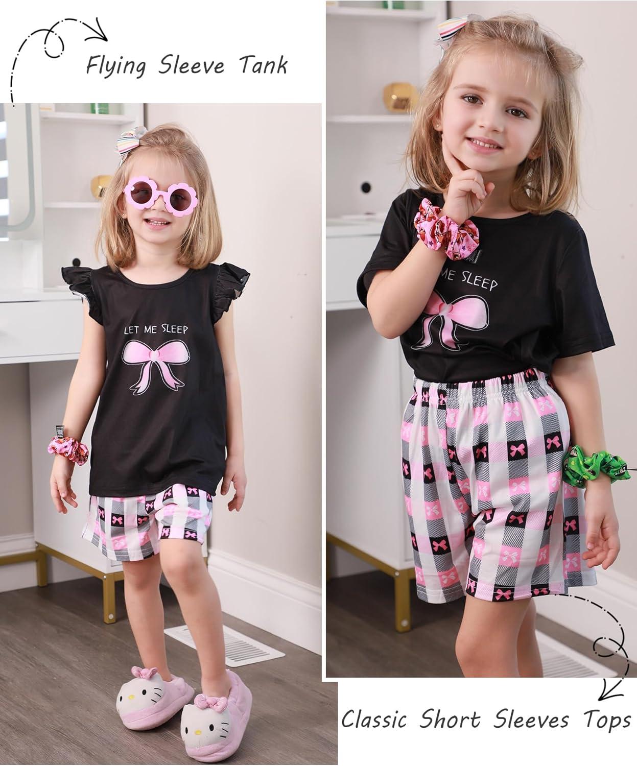 image:imageArshiner Girls Pajamas Set Short Sleeve Pjs Sleepwear 3PCS Summer Lounge Sets NightwearBow Plaid