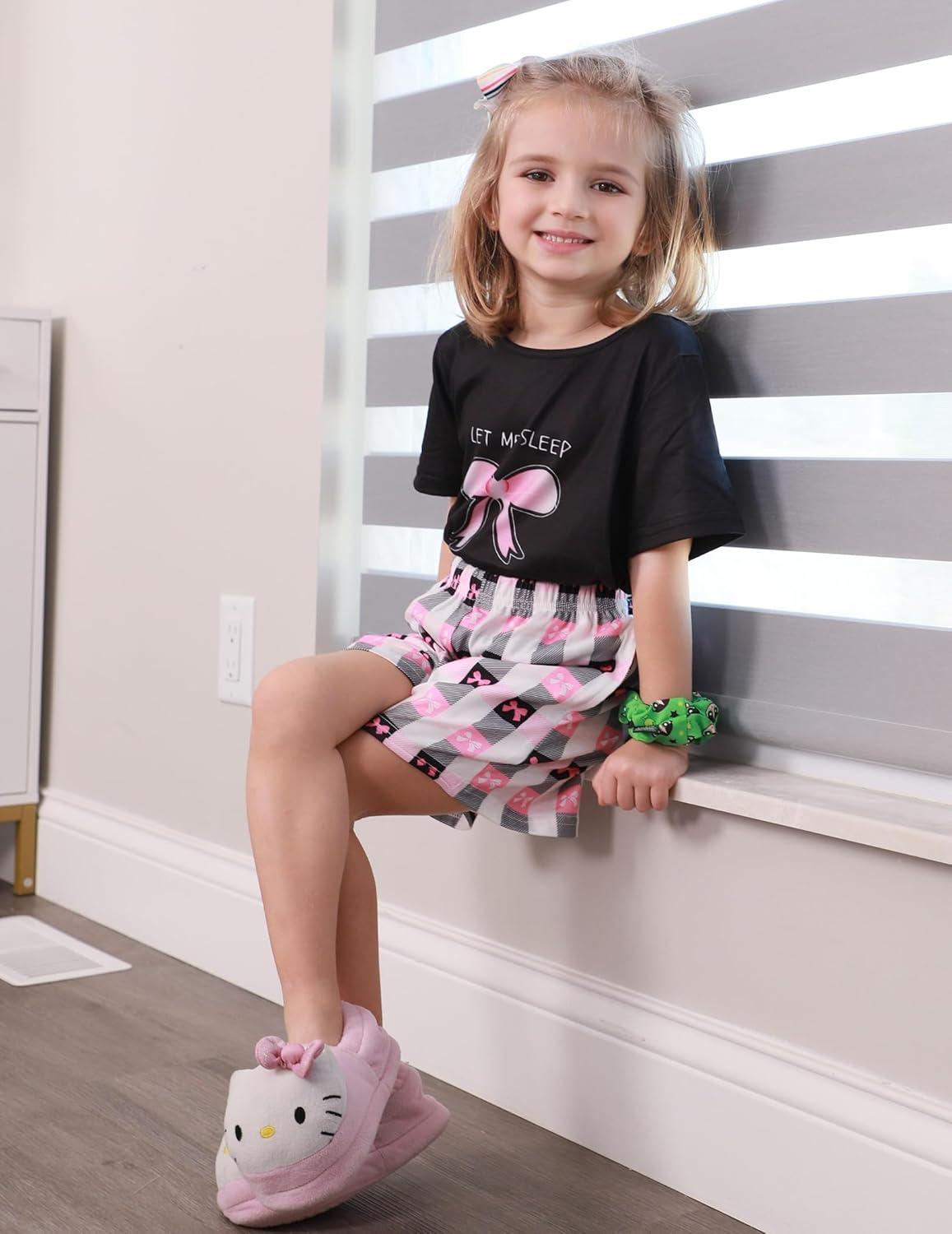 image:imageArshiner Girls Pajamas Set Short Sleeve Pjs Sleepwear 3PCS Summer Lounge Sets NightwearBow Plaid