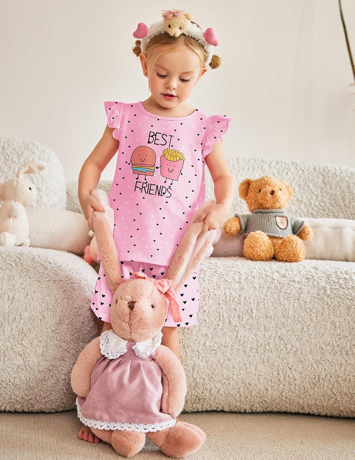 image:imageArshiner Girls Pajamas Set Short Sleeve Pjs Sleepwear 3PCS Summer Lounge Sets NightwearPink Burger