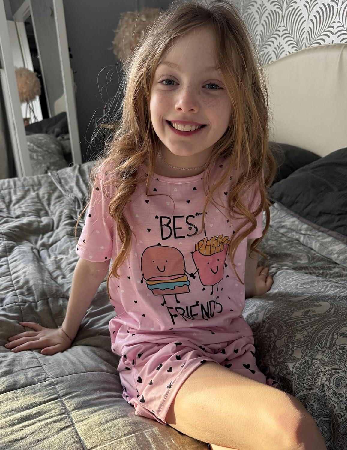 image:imageArshiner Girls Pajamas Set Short Sleeve Pjs Sleepwear 3PCS Summer Lounge Sets NightwearPink Burger