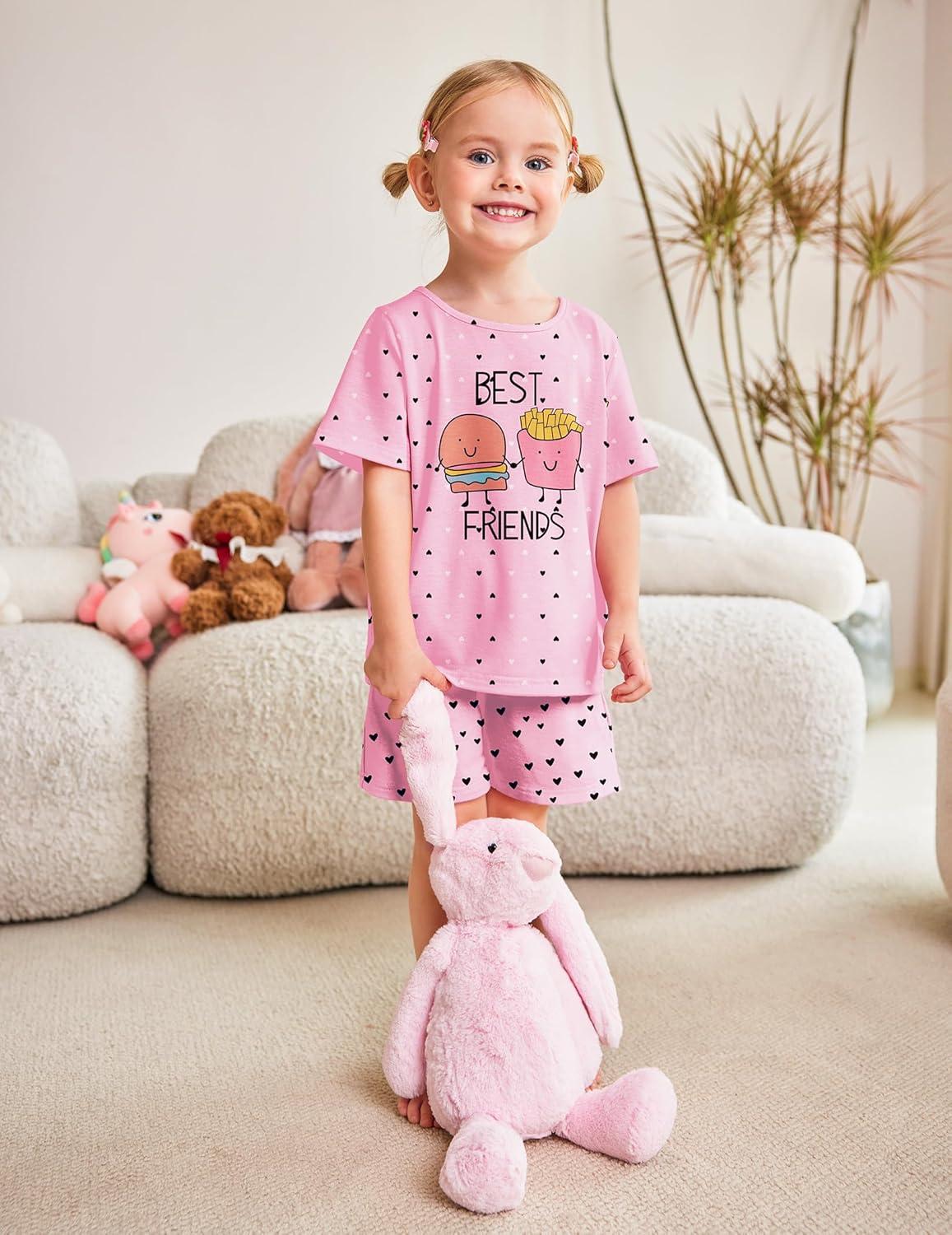 image:imageArshiner Girls Pajamas Set Short Sleeve Pjs Sleepwear 3PCS Summer Lounge Sets NightwearPink Burger