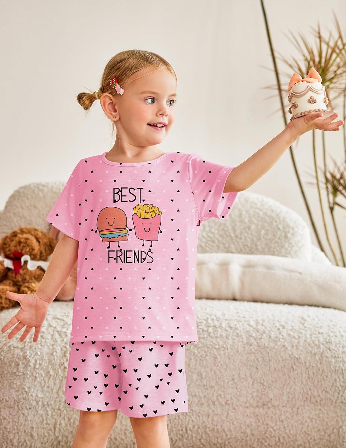 image:imageArshiner Girls Pajamas Set Short Sleeve Pjs Sleepwear 3PCS Summer Lounge Sets NightwearPink Burger