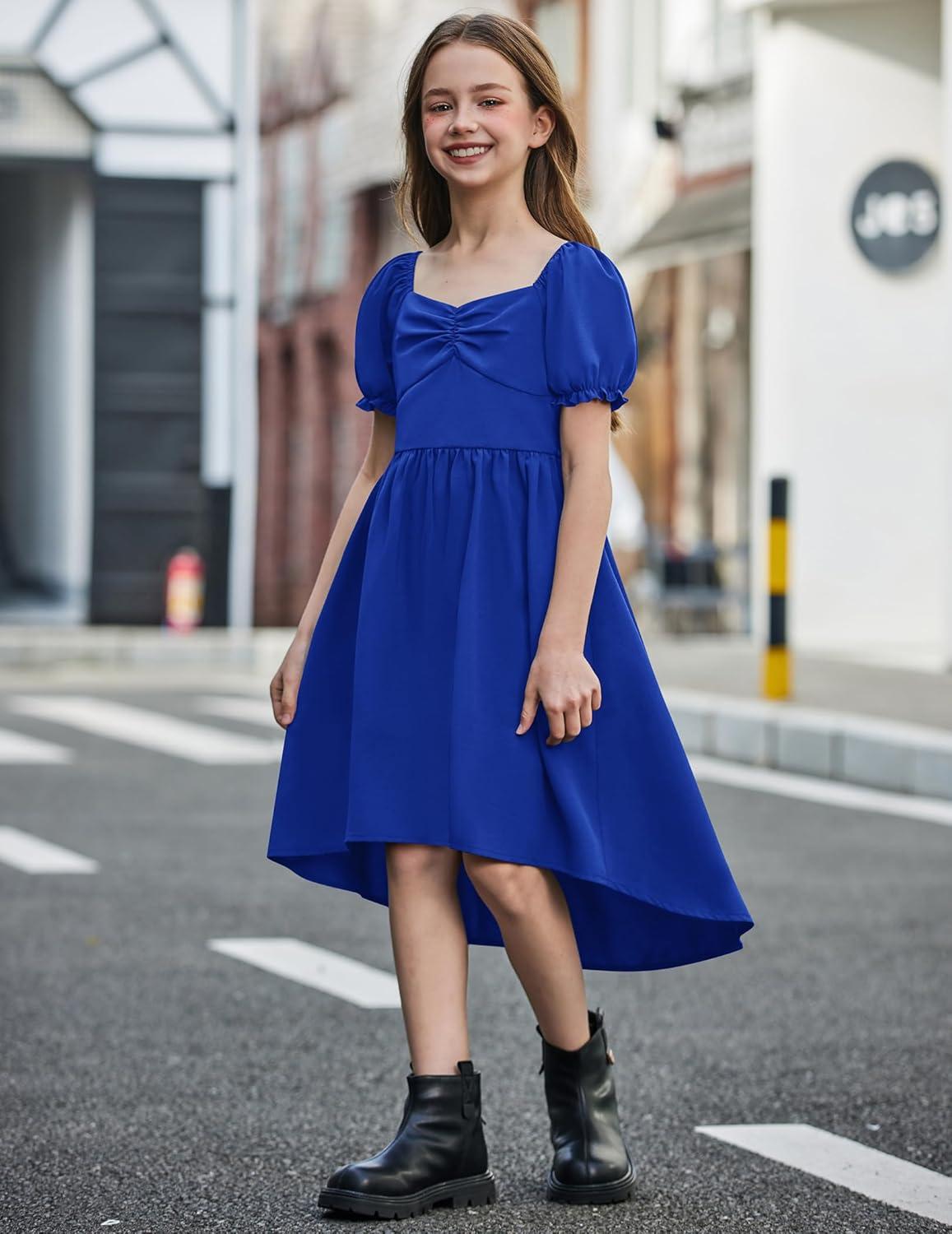 image:imageArshiner Girls Summer Dress Puff Sleeve High Low Swing Off Shoulder Formal Dresses with PocketRoyal Blue