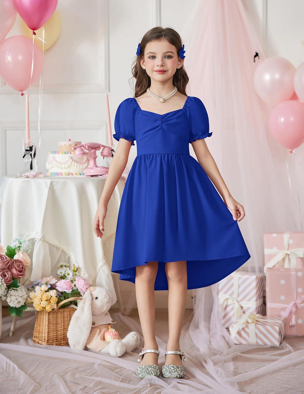 image:imageArshiner Girls Summer Dress Puff Sleeve High Low Swing Off Shoulder Formal Dresses with PocketRoyal Blue