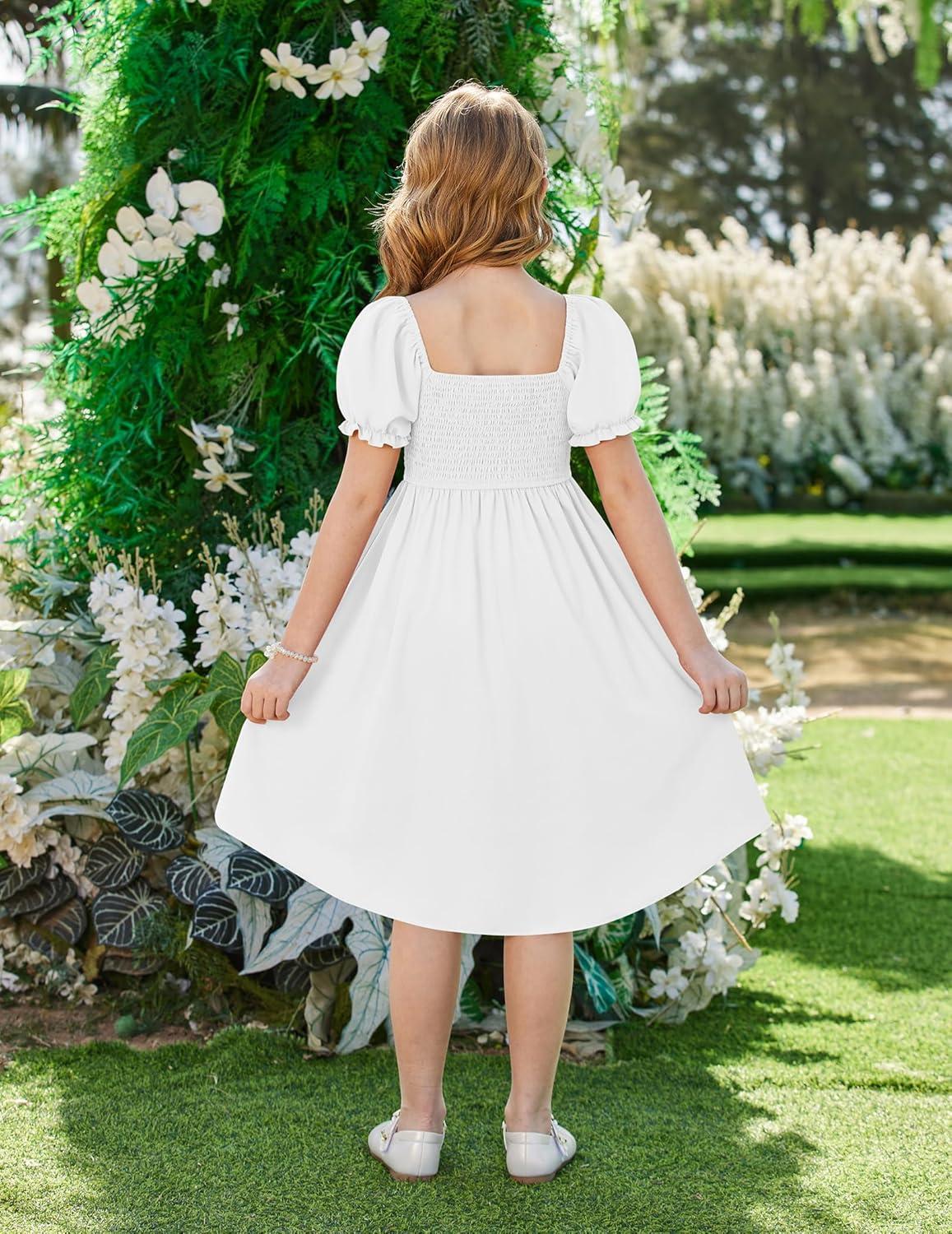image:imageArshiner Girls Summer Dress Puff Sleeve High Low Swing Off Shoulder Formal Dresses with PocketWhite