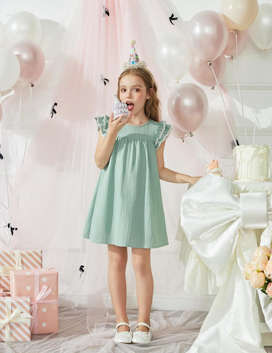 image:imageArshiner Girls Summer Dress Toddler Ruffle Sleeve Dresses Kids Swing Casual Beach Boho Sundress with Pockets for 17tGreen