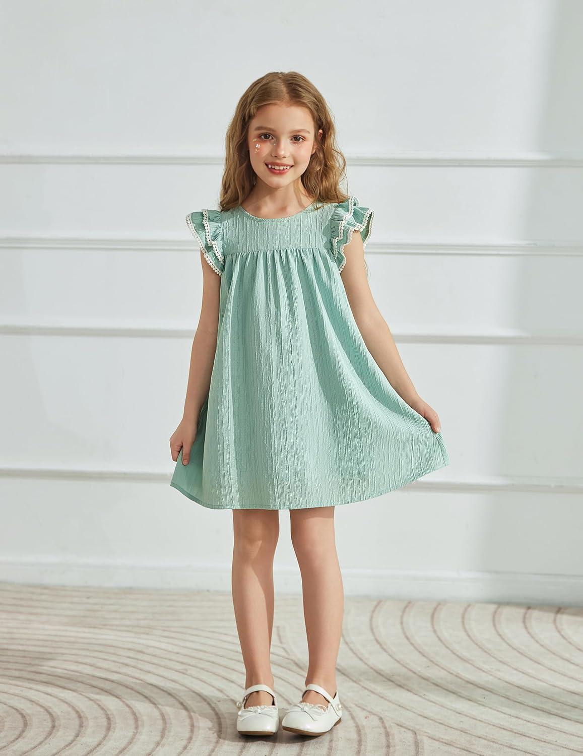 image:imageArshiner Girls Summer Dress Toddler Ruffle Sleeve Dresses Kids Swing Casual Beach Boho Sundress with Pockets for 17tGreen