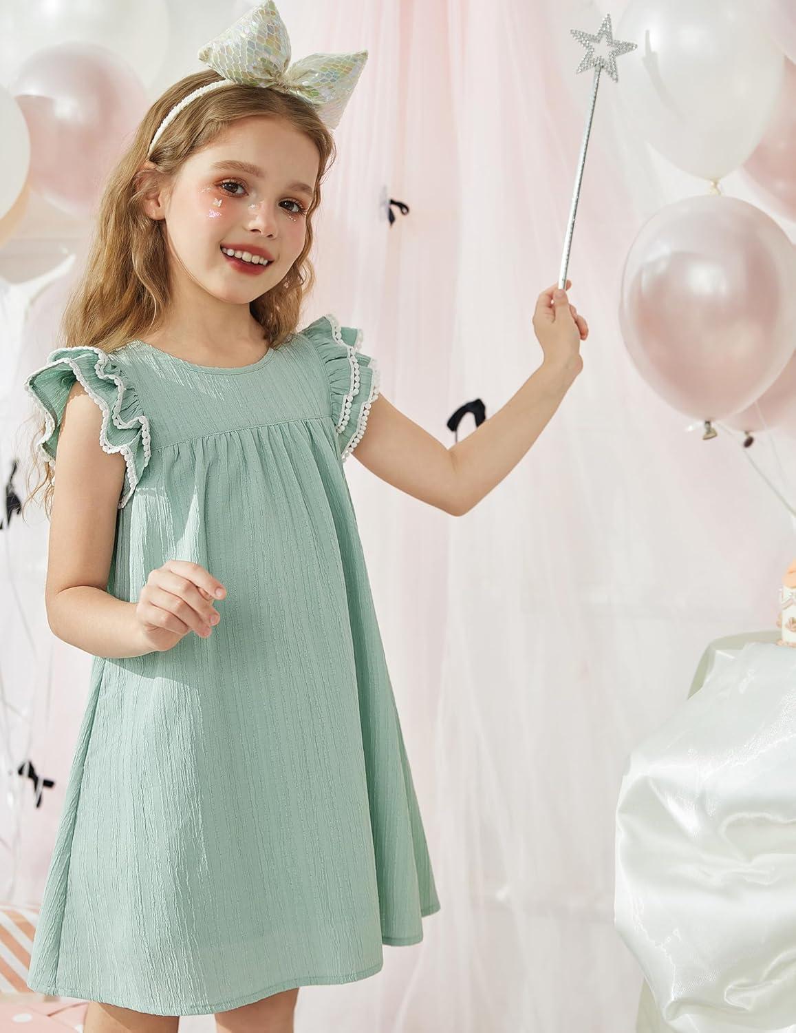 image:imageArshiner Girls Summer Dress Toddler Ruffle Sleeve Dresses Kids Swing Casual Beach Boho Sundress with Pockets for 17tGreen