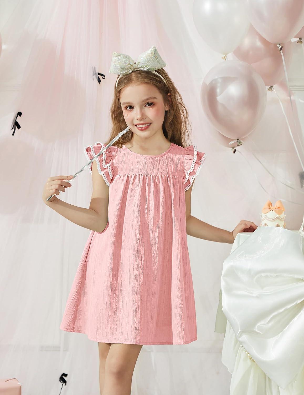 image:imageArshiner Girls Summer Dress Toddler Ruffle Sleeve Dresses Kids Swing Casual Beach Boho Sundress with Pockets for 17tPink