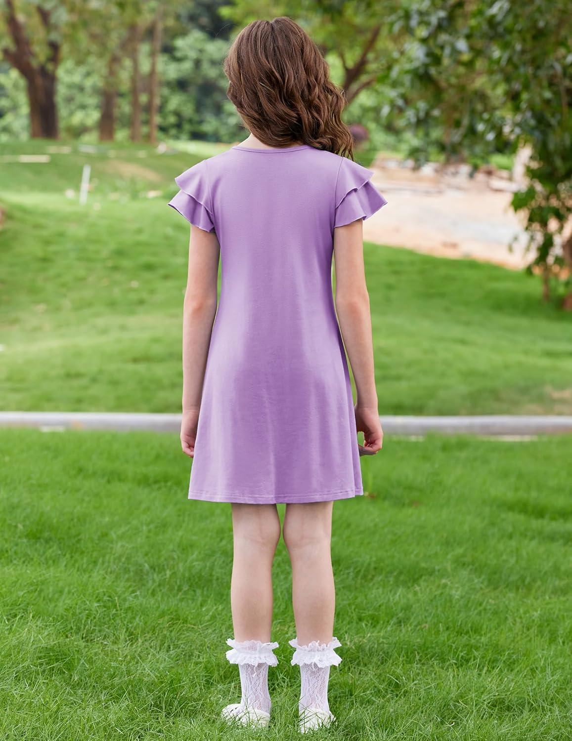 image:imageArshiner Girls Summer Dress Tween Flutter Sleeve Pleated Front A Line Boho Beach Casual DressesPurple