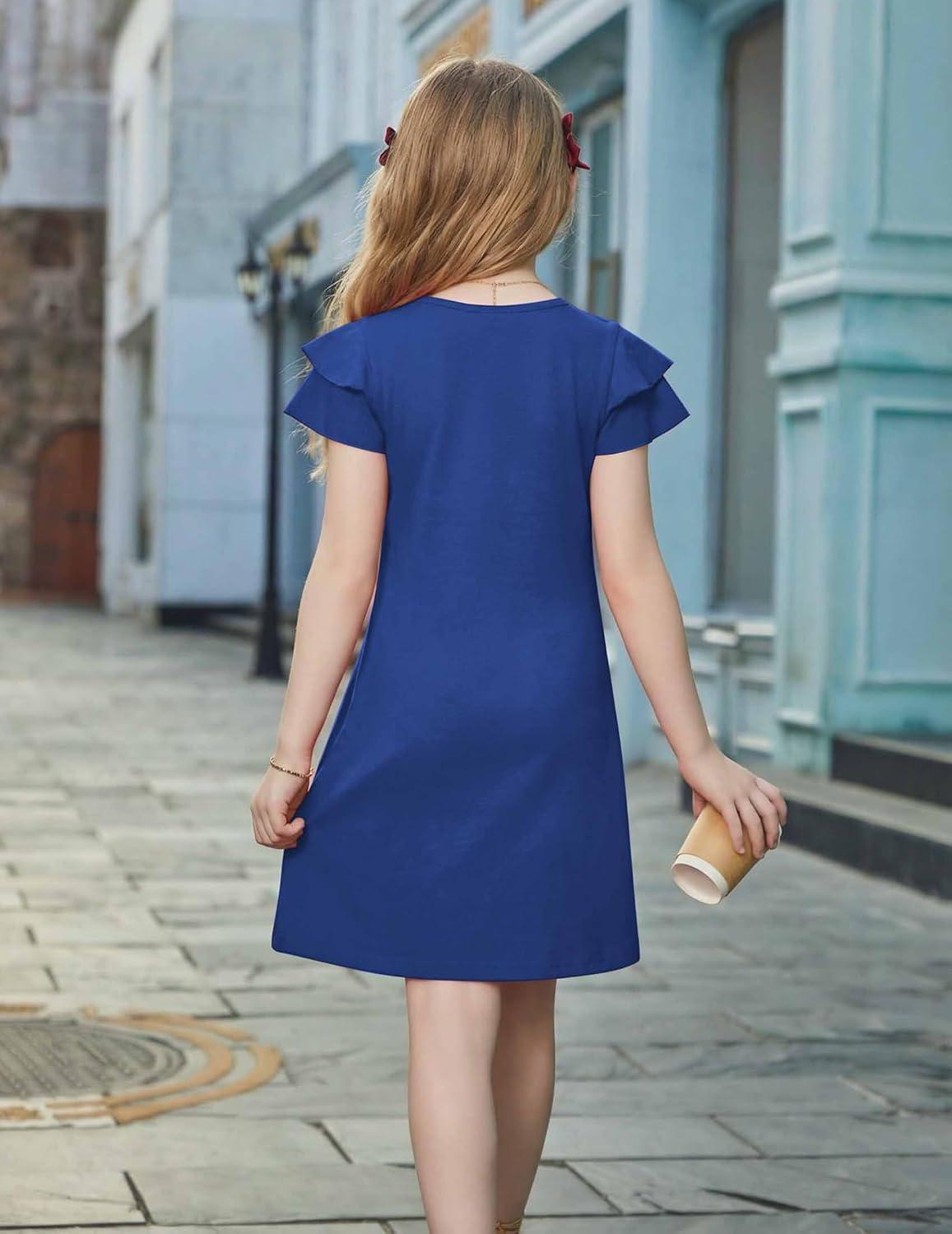 image:imageArshiner Girls Summer Dress Tween Flutter Sleeve Pleated Front A Line Boho Beach Casual DressesRoyal Blue