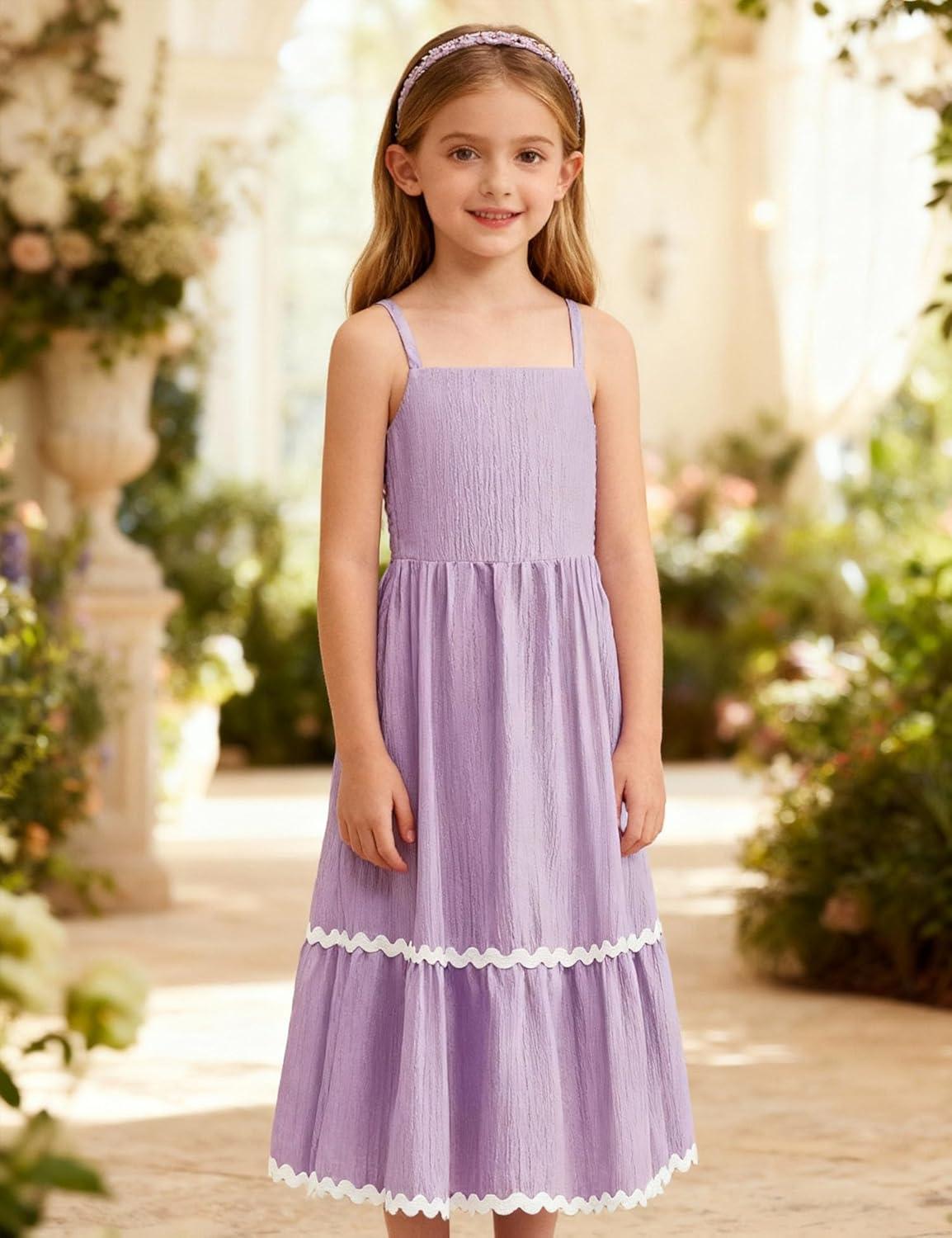image:imageArshiner Girls Summer Spaghetti Strap Dresses Flowy Tiered Cami Maxi Sundress with PocketsLavender