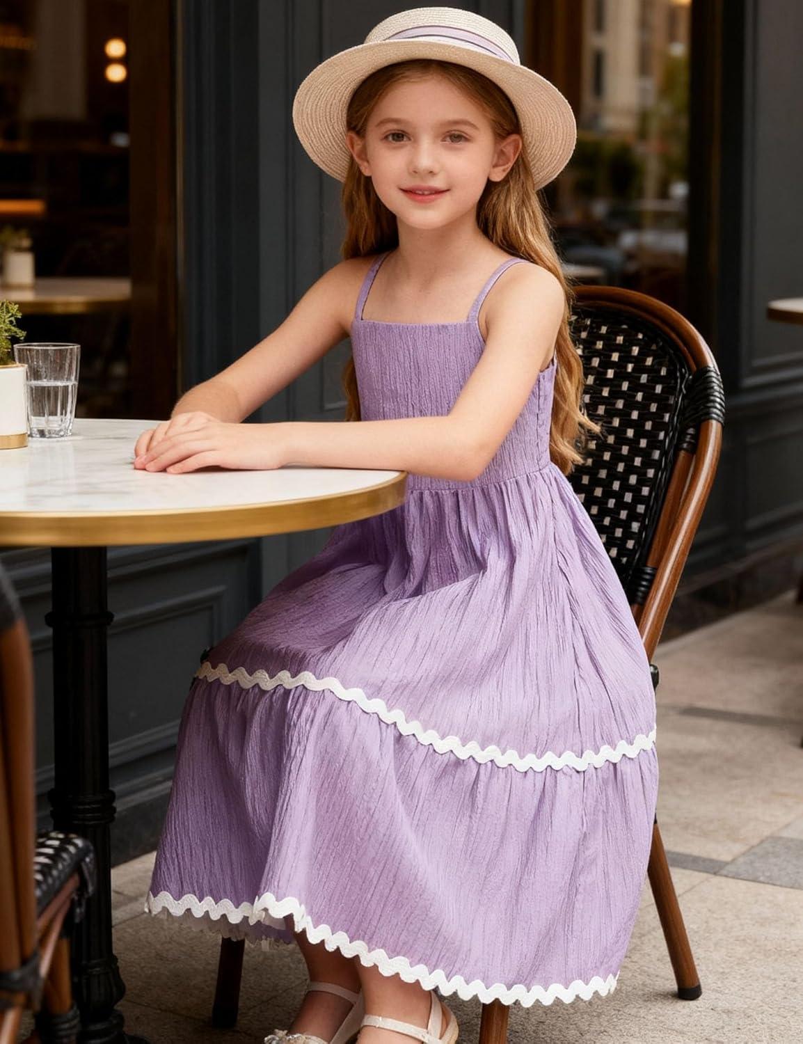 image:imageArshiner Girls Summer Spaghetti Strap Dresses Flowy Tiered Cami Maxi Sundress with PocketsLavender