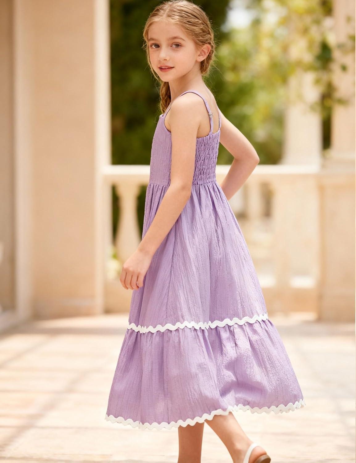 image:imageArshiner Girls Summer Spaghetti Strap Dresses Flowy Tiered Cami Maxi Sundress with PocketsLavender