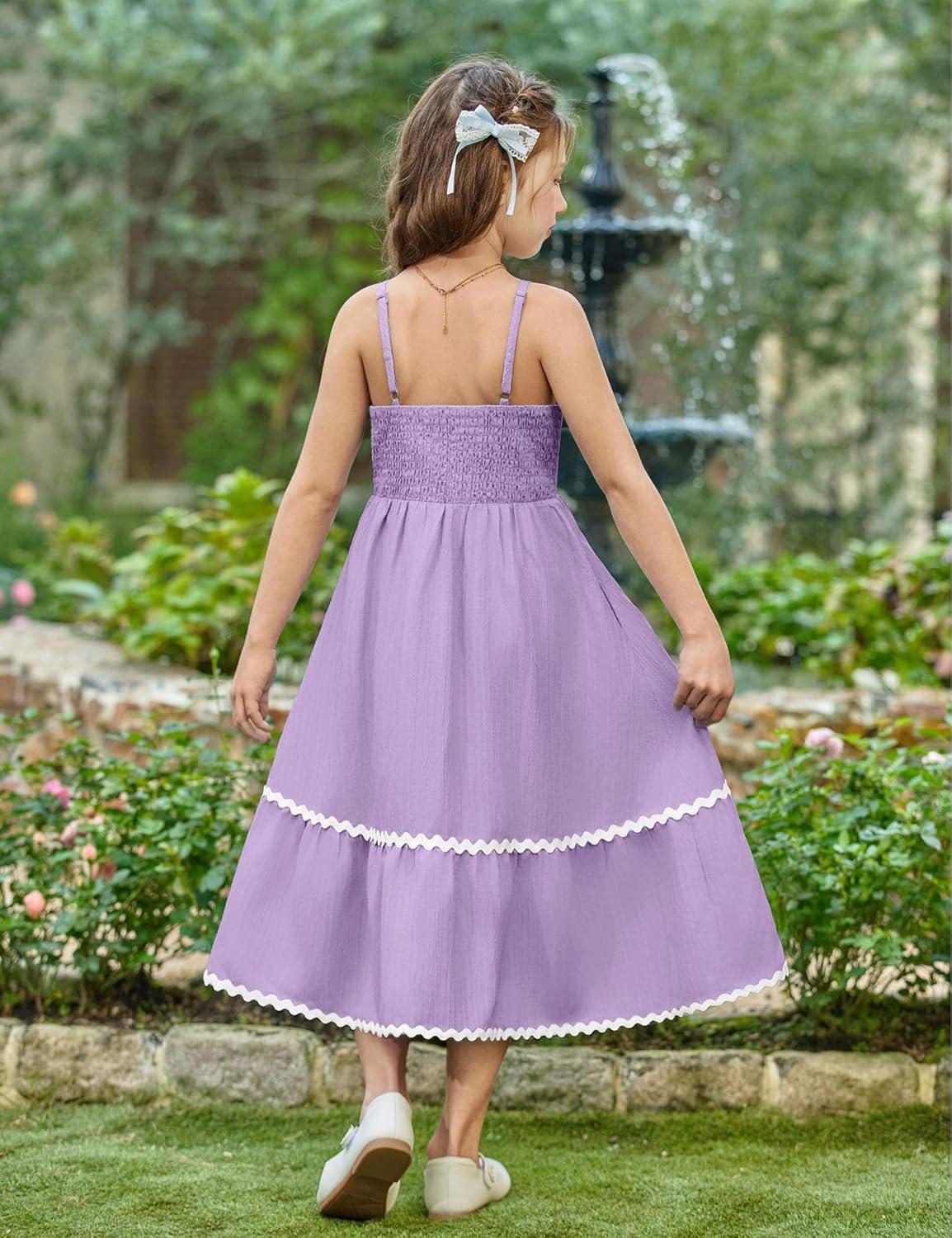 image:imageArshiner Girls Summer Spaghetti Strap Dresses Flowy Tiered Cami Maxi Sundress with PocketsLavender