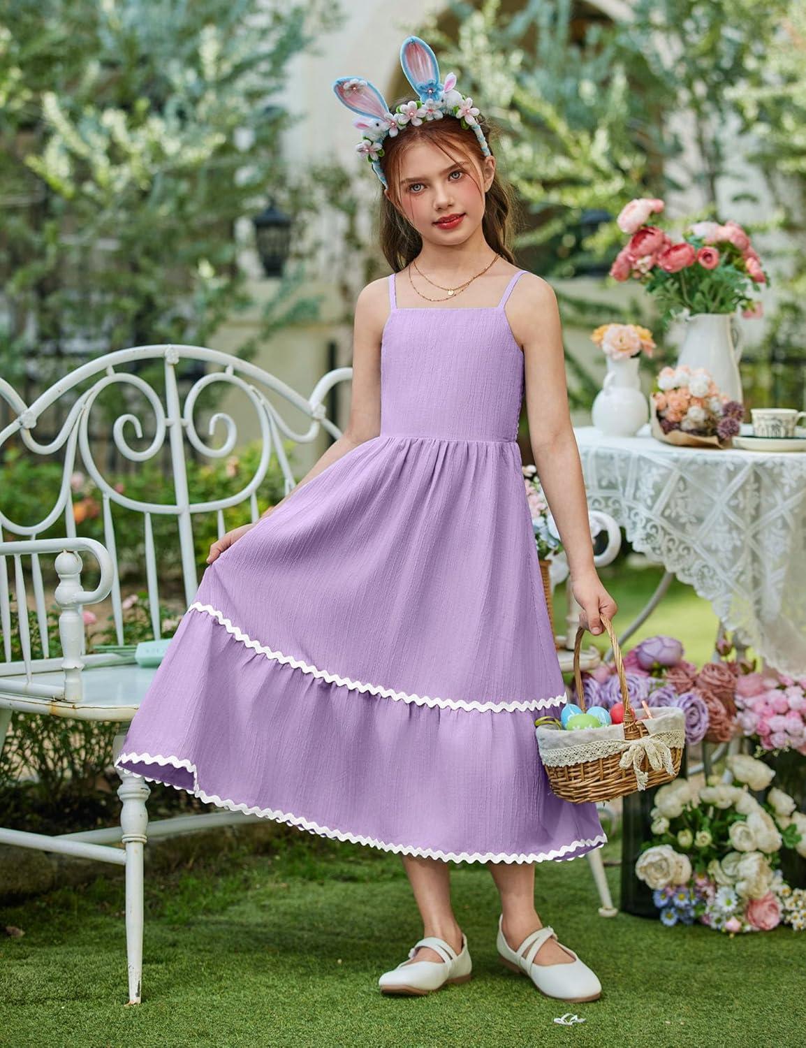 image:imageArshiner Girls Summer Spaghetti Strap Dresses Flowy Tiered Cami Maxi Sundress with PocketsLavender