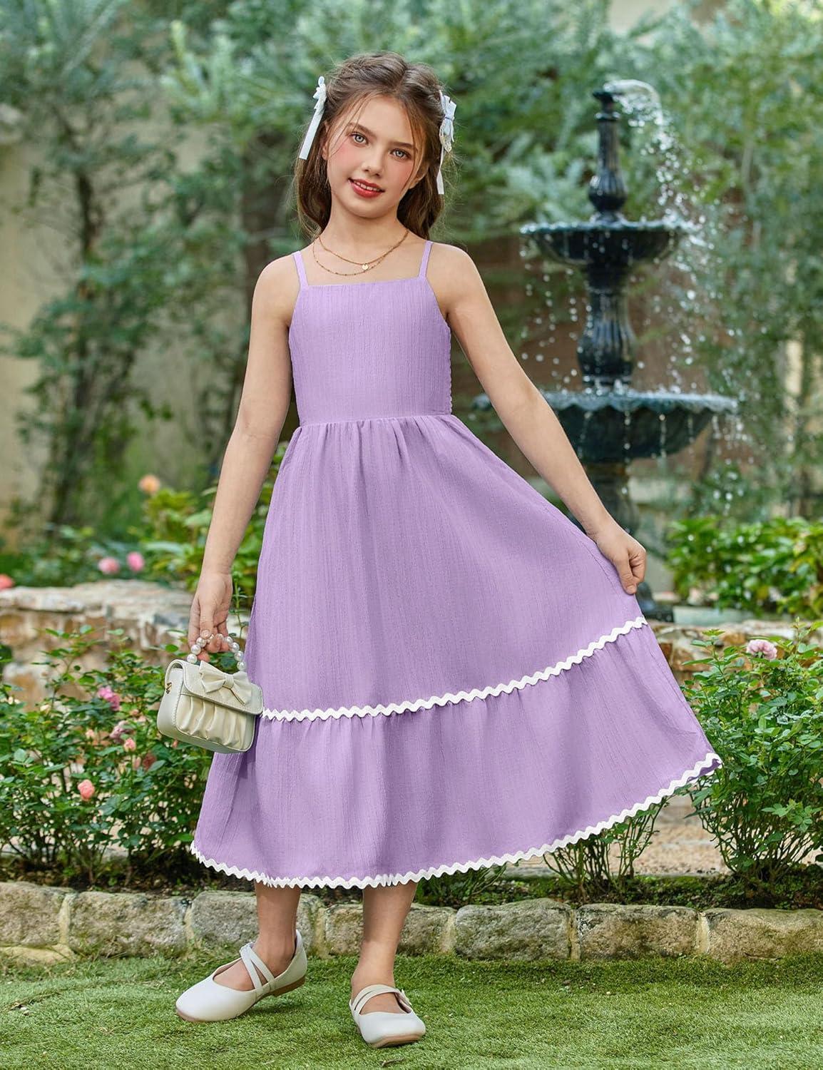 image:imageArshiner Girls Summer Spaghetti Strap Dresses Flowy Tiered Cami Maxi Sundress with PocketsLavender