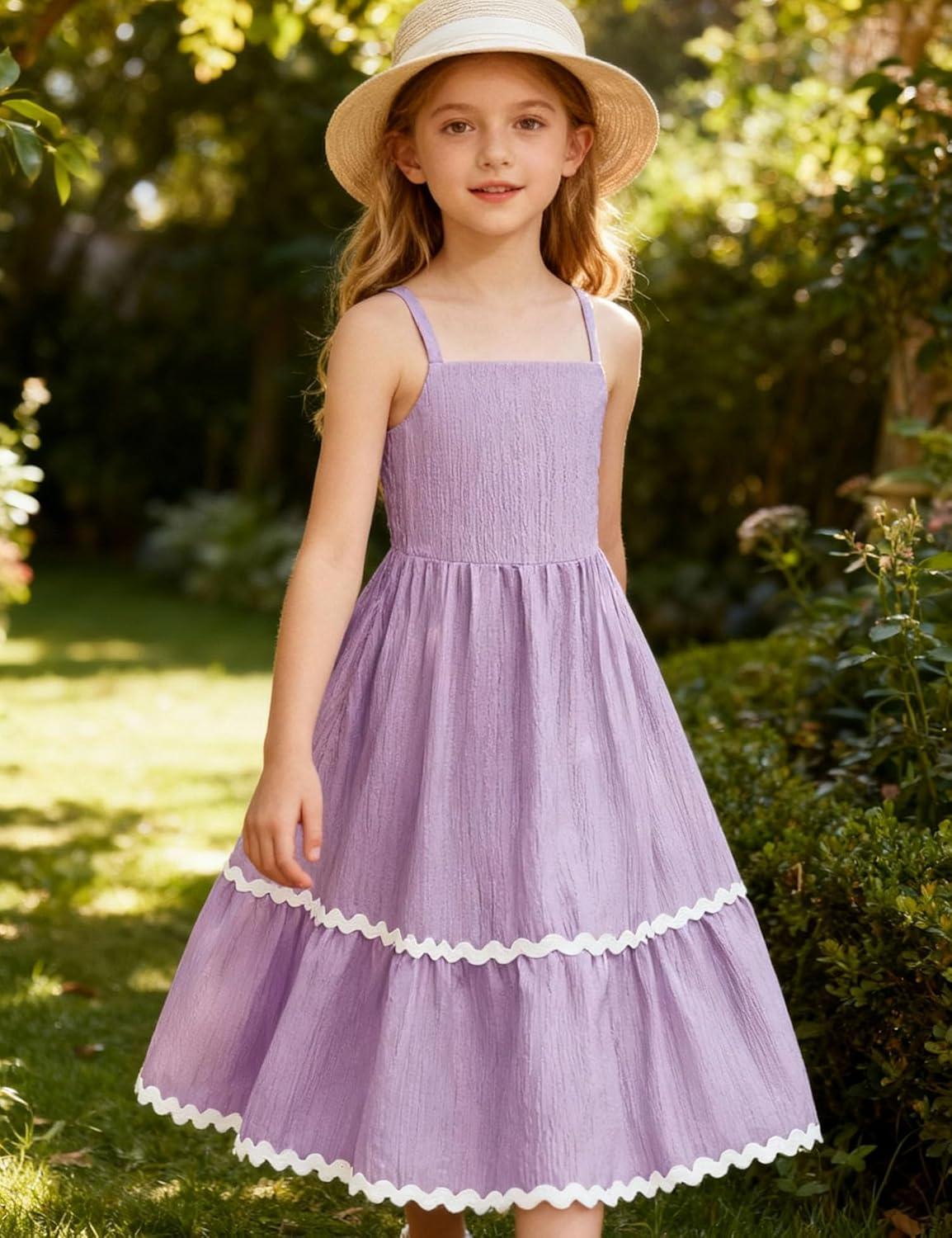 image:imageArshiner Girls Summer Spaghetti Strap Dresses Flowy Tiered Cami Maxi Sundress with PocketsLavender