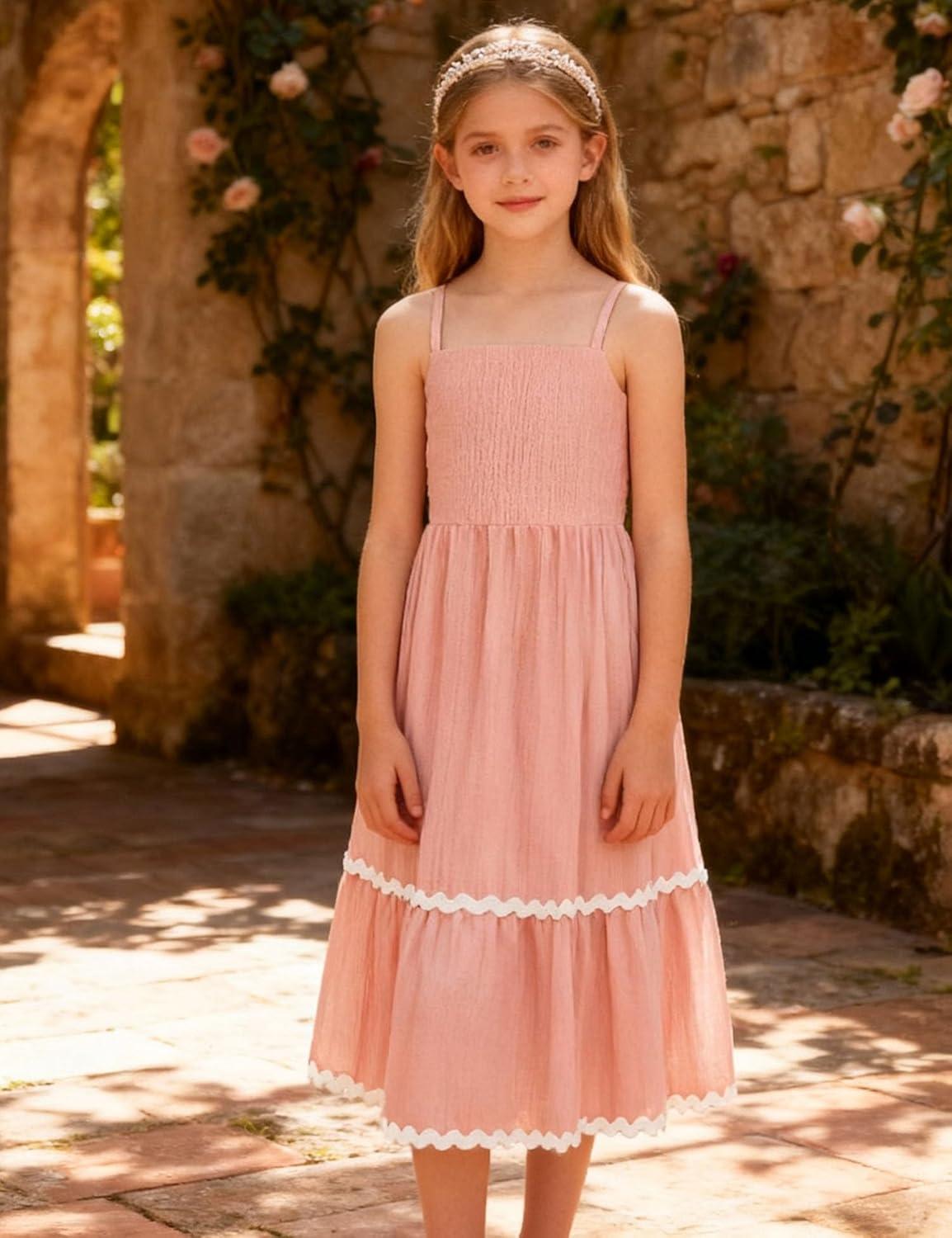 image:imageArshiner Girls Summer Spaghetti Strap Dresses Flowy Tiered Cami Maxi Sundress with PocketsPink