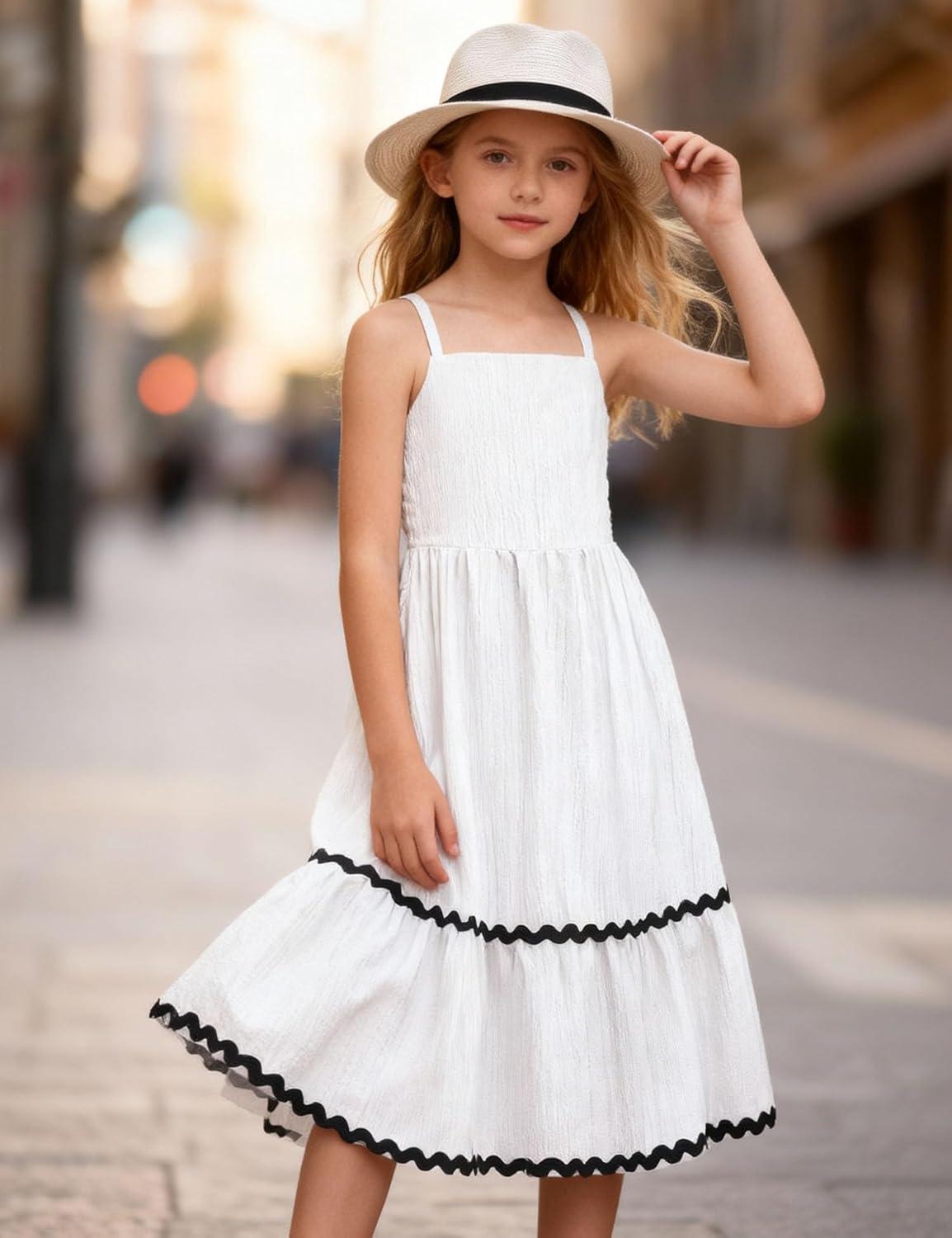image:imageArshiner Girls Summer Spaghetti Strap Dresses Flowy Tiered Cami Maxi Sundress with PocketsWhite