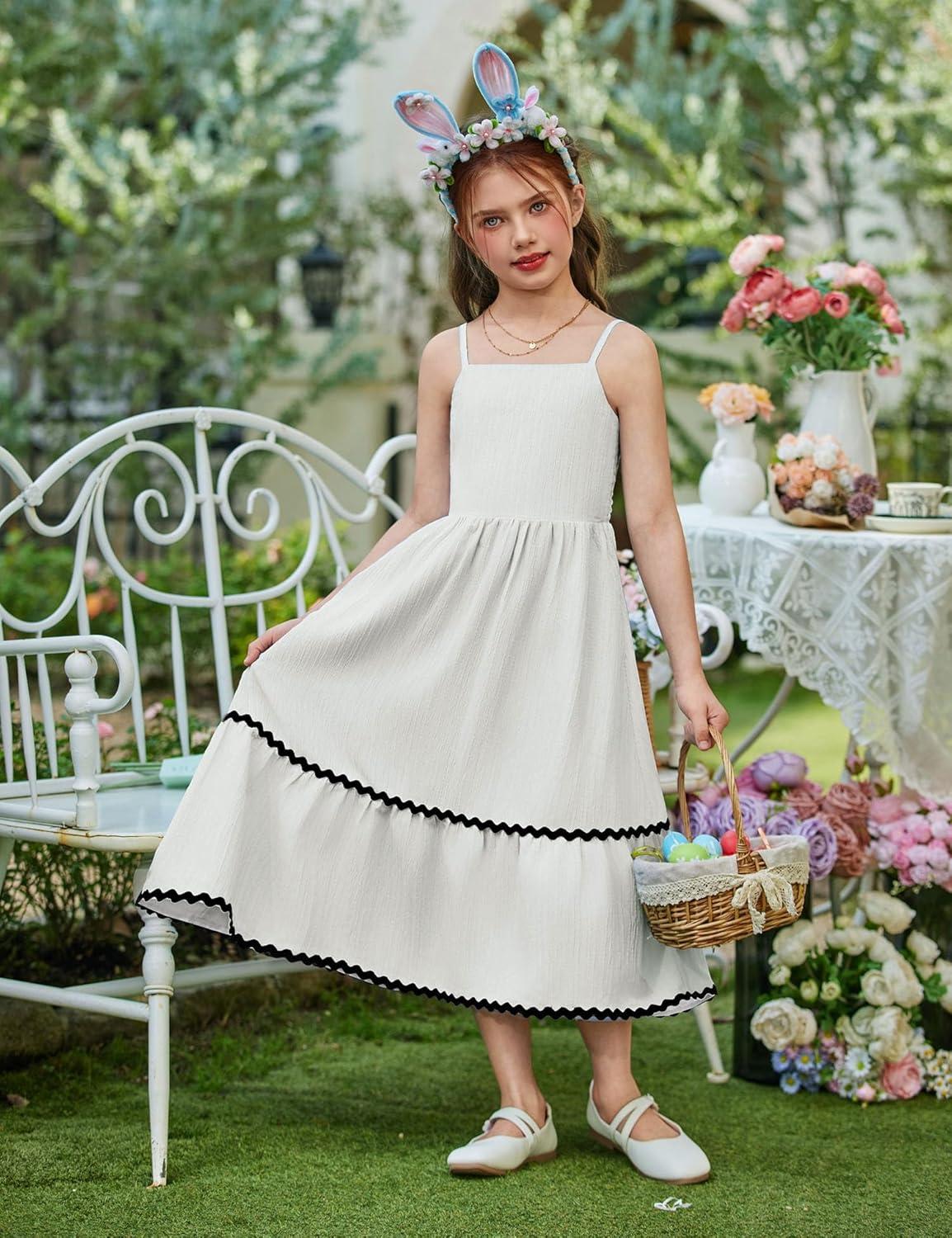 image:imageArshiner Girls Summer Spaghetti Strap Dresses Flowy Tiered Cami Maxi Sundress with PocketsWhite
