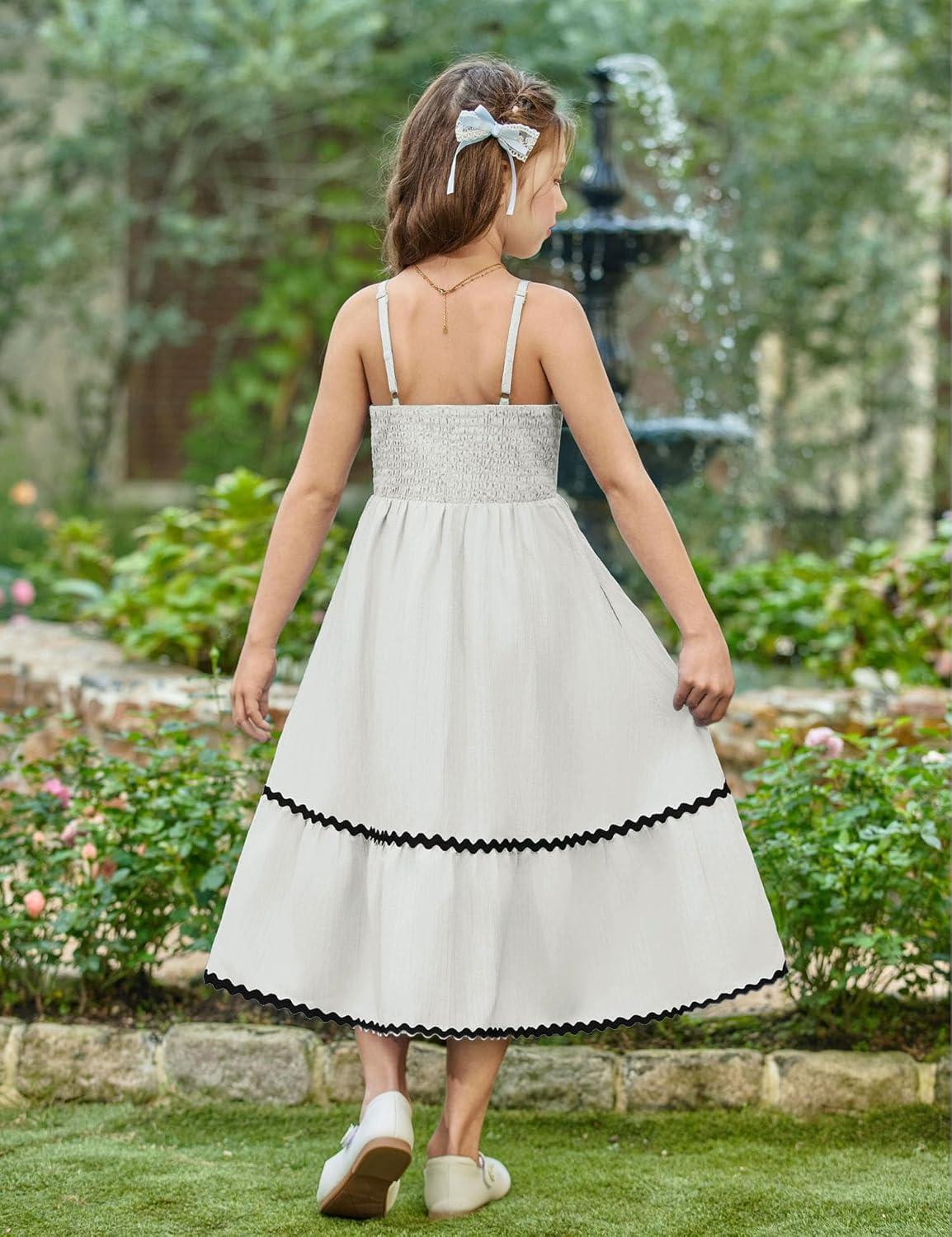 image:imageArshiner Girls Summer Spaghetti Strap Dresses Flowy Tiered Cami Maxi Sundress with PocketsWhite