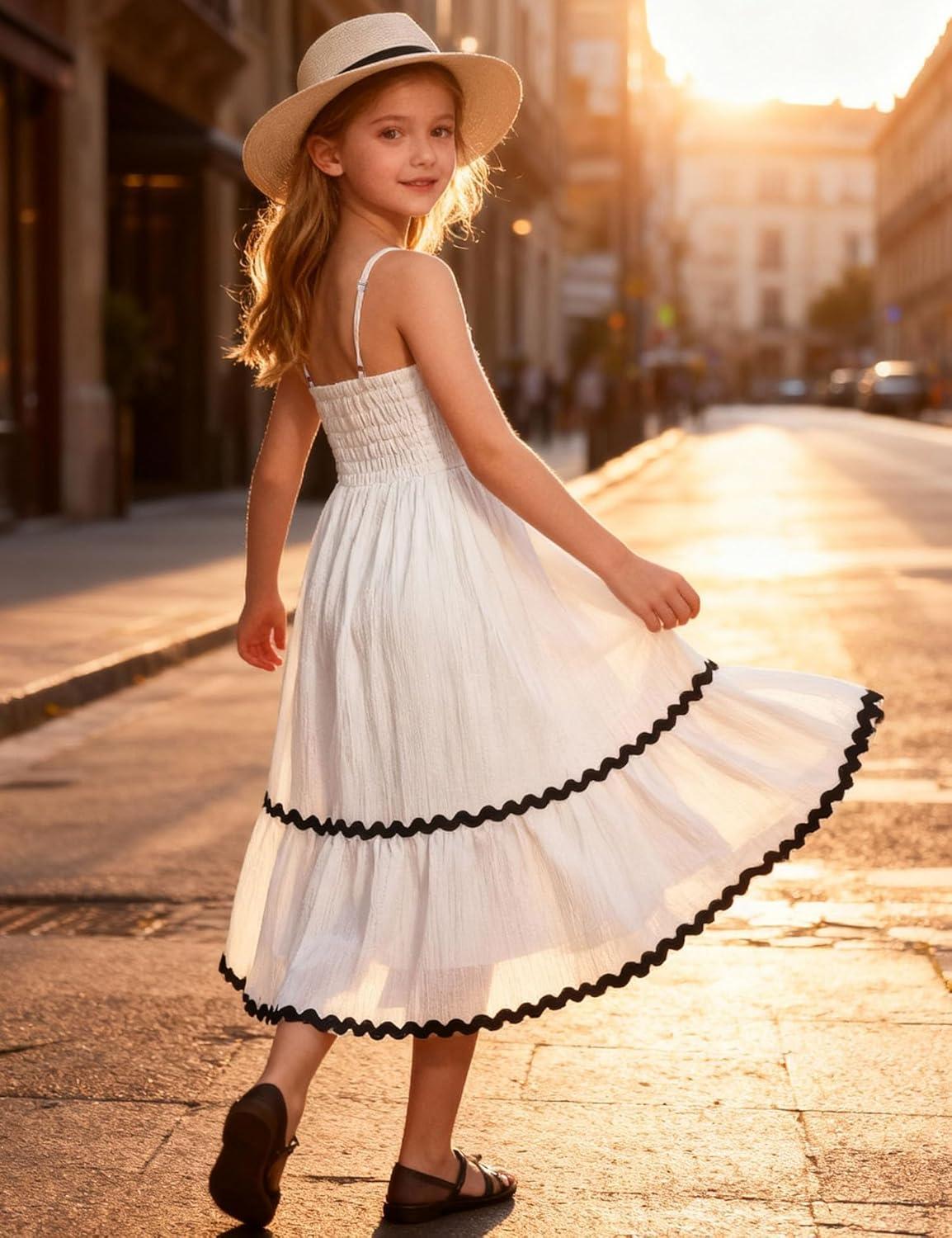 image:imageArshiner Girls Summer Spaghetti Strap Dresses Flowy Tiered Cami Maxi Sundress with PocketsWhite