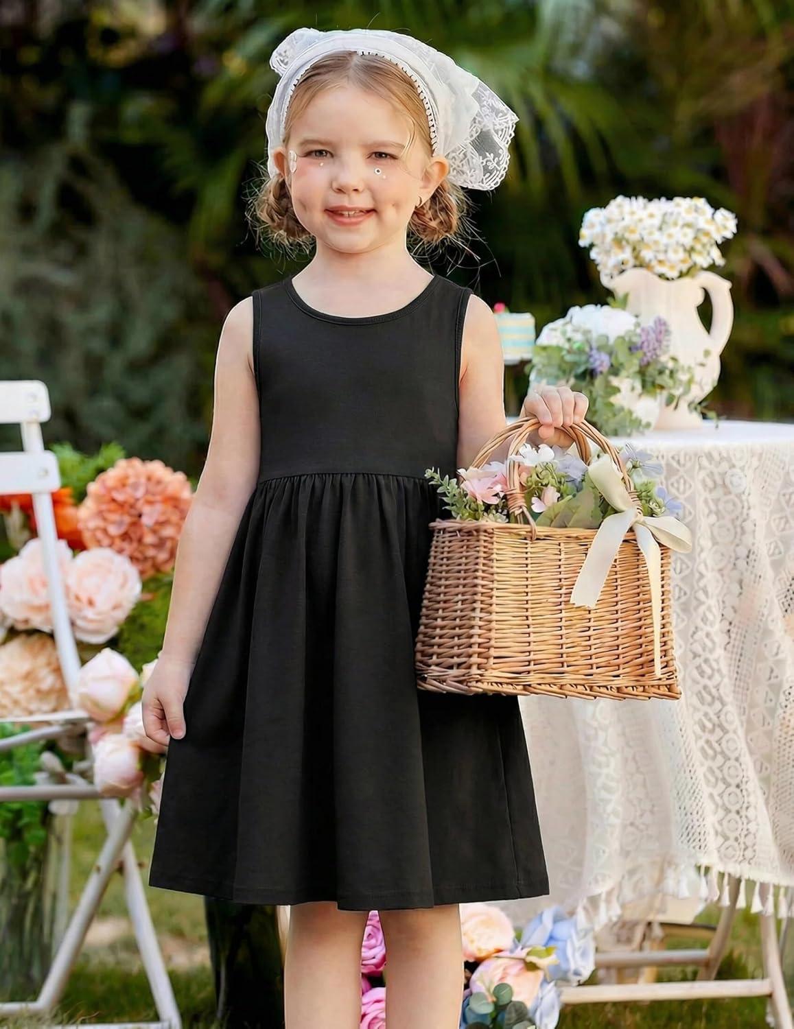 image:imageArshiner Toddler Girls Summer Dress Backless Sleeveless Cotton Casual Beach Party Sundress with PocketsBlack