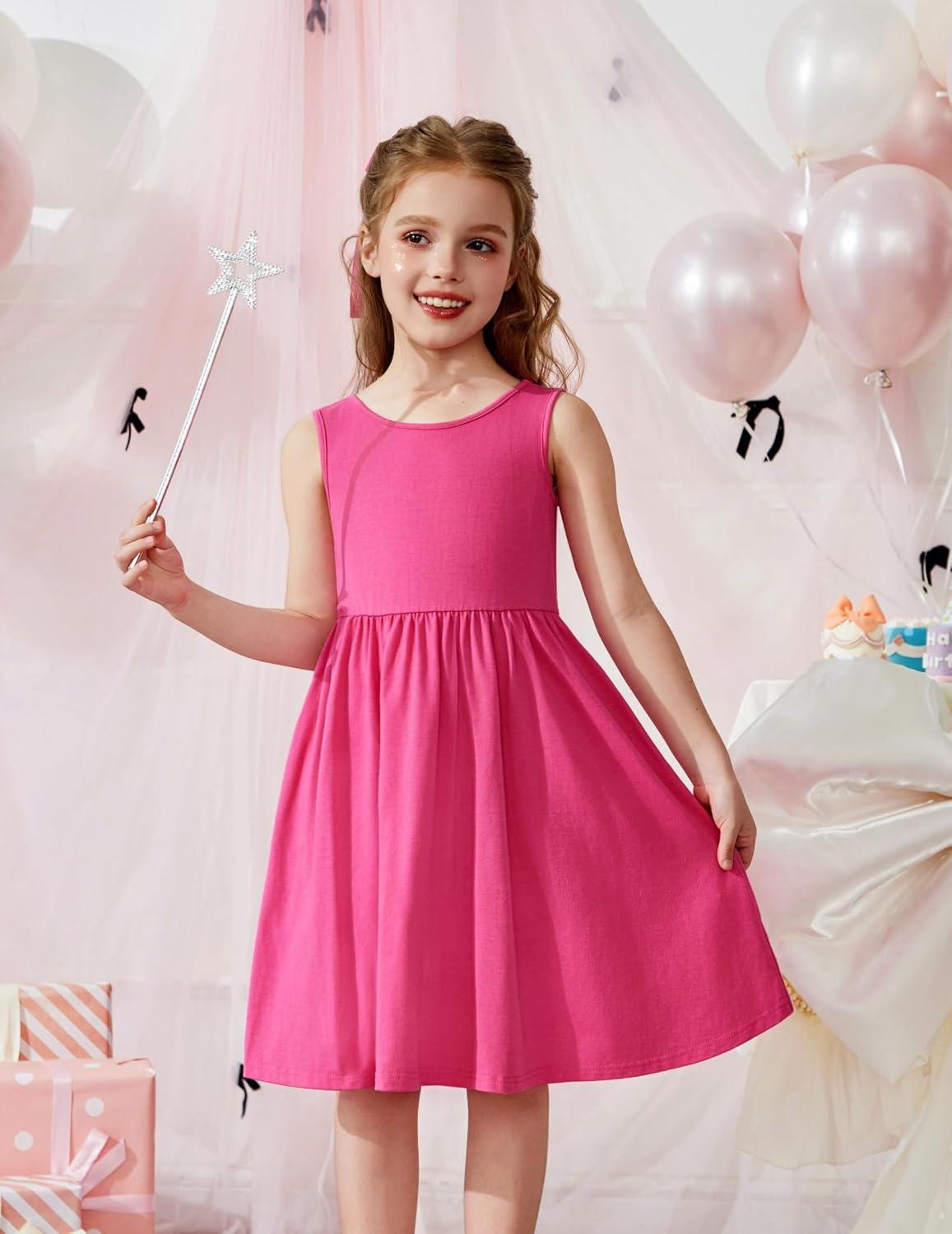 image:imageArshiner Toddler Girls Summer Dress Backless Sleeveless Cotton Casual Beach Party Sundress with PocketsHot Pink
