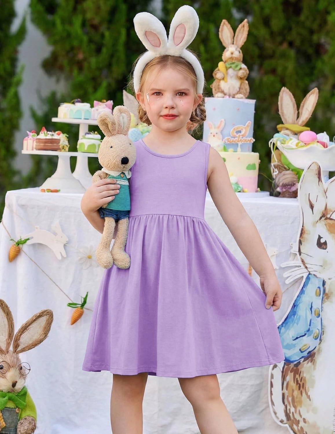 image:imageArshiner Toddler Girls Summer Dress Backless Sleeveless Cotton Casual Beach Party Sundress with PocketsLavender