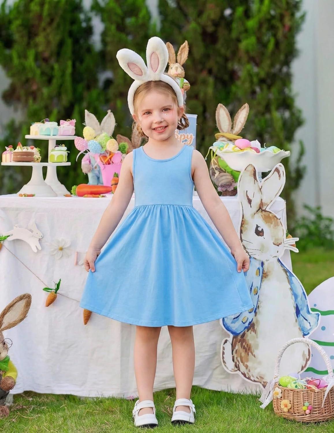image:imageArshiner Toddler Girls Summer Dress Backless Sleeveless Cotton Casual Beach Party Sundress with PocketsLight Blue