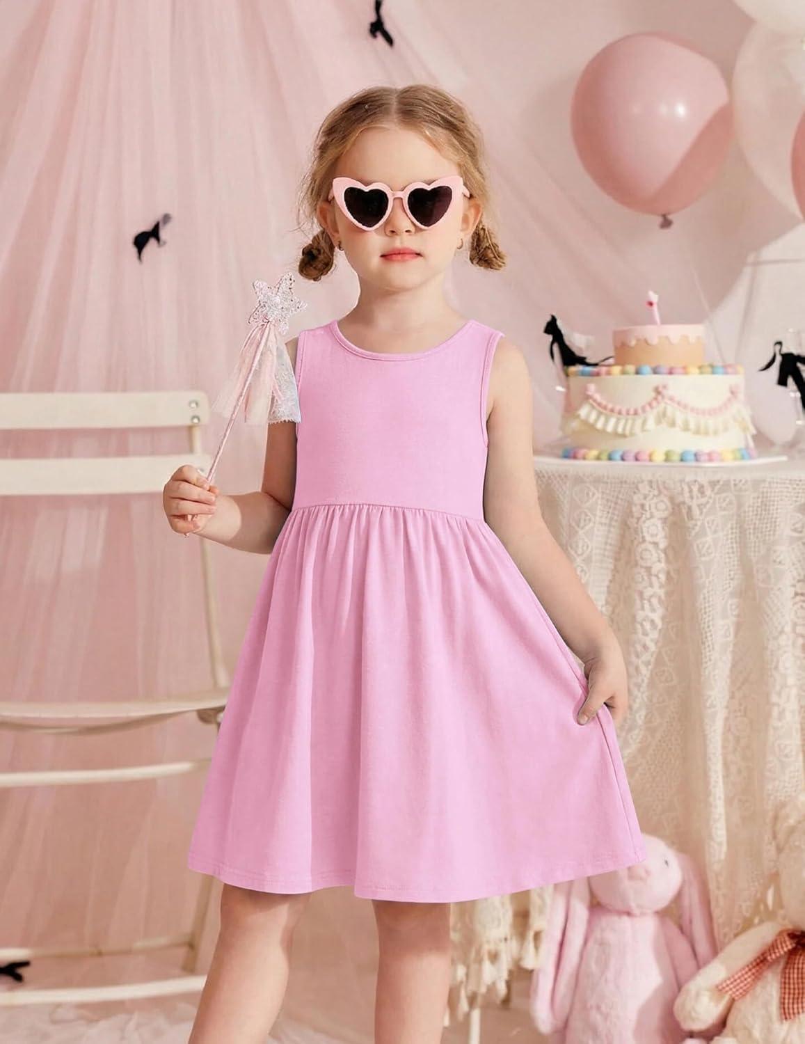 image:imageArshiner Toddler Girls Summer Dress Backless Sleeveless Cotton Casual Beach Party Sundress with PocketsLight Pink