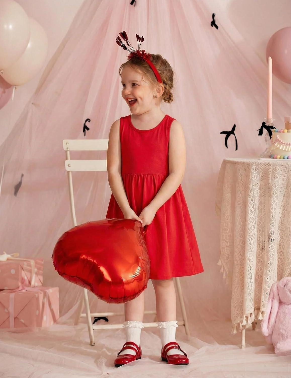 image:imageArshiner Toddler Girls Summer Dress Backless Sleeveless Cotton Casual Beach Party Sundress with PocketsRed