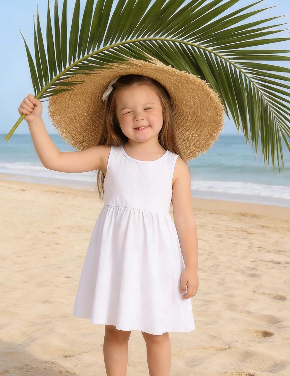 image:imageArshiner Toddler Girls Summer Dress Backless Sleeveless Cotton Casual Beach Party Sundress with PocketsWhite