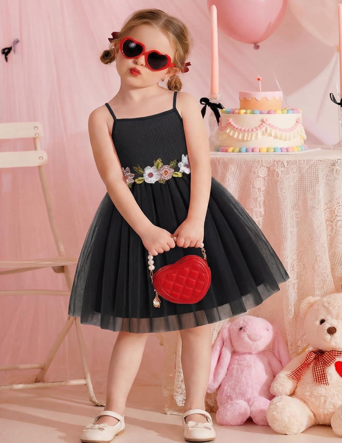 image:imageArshiner Toddler Tulle Dress Summer Spaghetti Strap Party Tutu Flower Girl Dresses with Belt 38YBlack