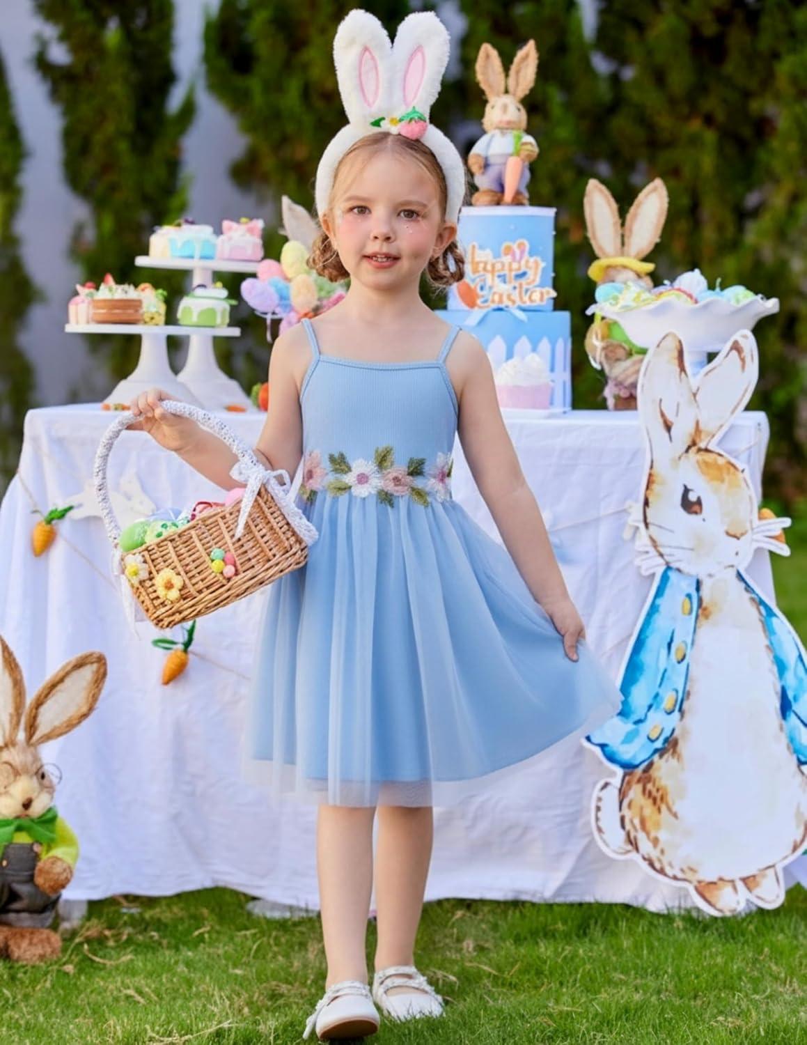 image:imageArshiner Toddler Tulle Dress Summer Spaghetti Strap Party Tutu Flower Girl Dresses with Belt 38YBlue